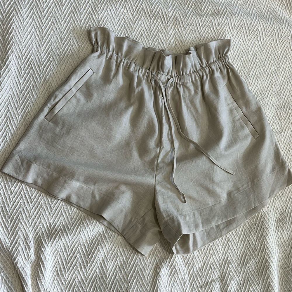 Open Edit Linen Paper Bag Shorts Size XS